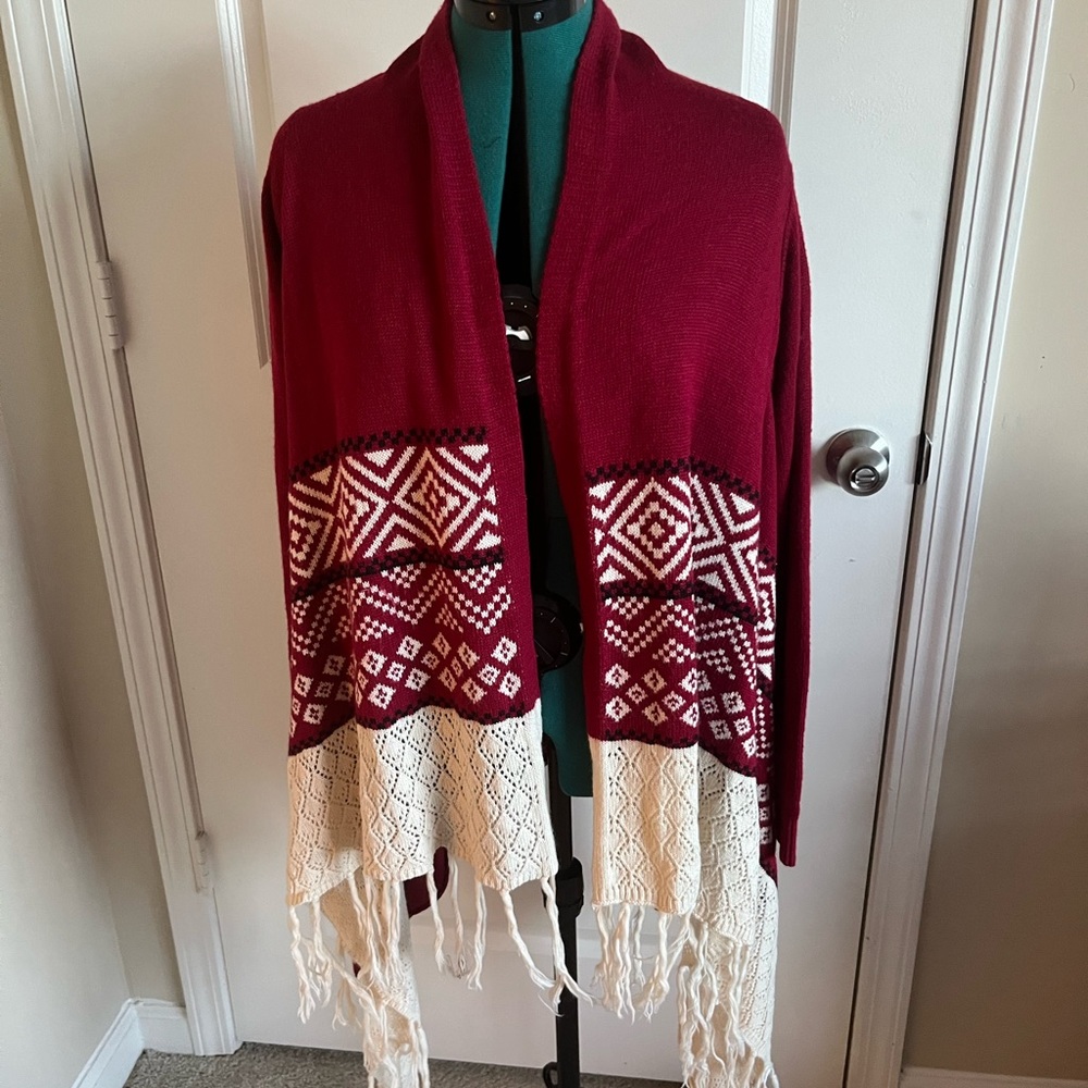 Deep Red Knitted Cardigan Sweater